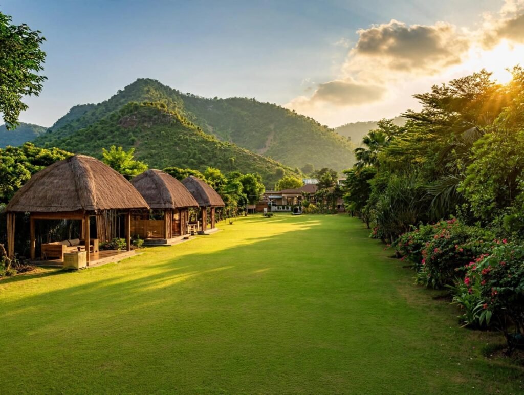 Best Luxury Resort in Sariska with Aravalli Mountain View Lawn